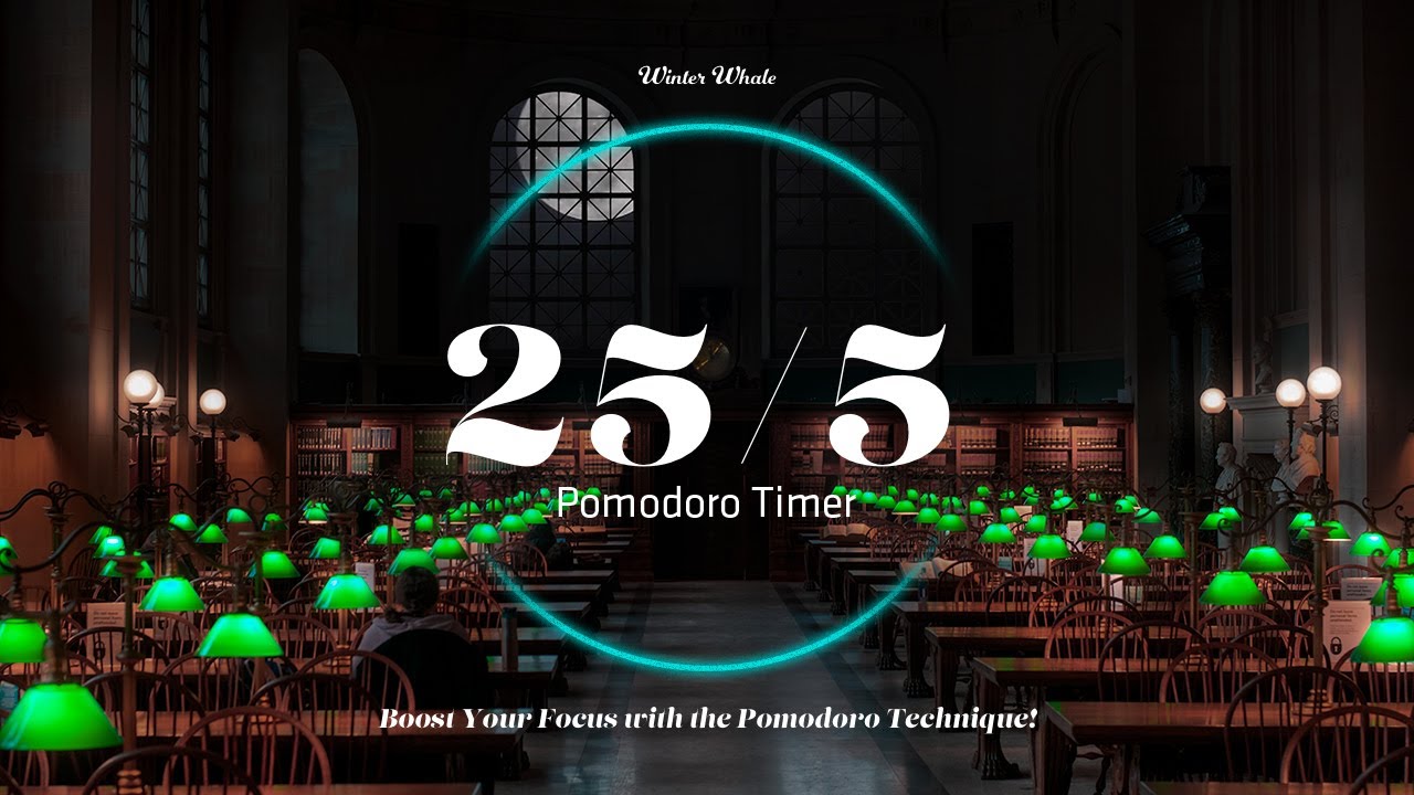 Pomodoro Study Timer 25/5 - Late-Night Library Ambience | Studying, Focus, 뽀모도로 25/5