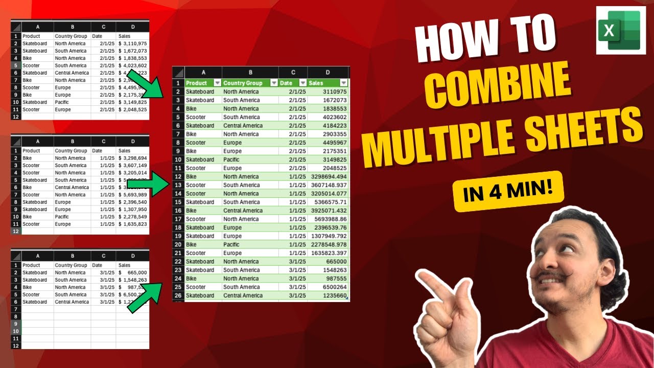📈How to combine multiple sheets in Excel in 4 MIN!