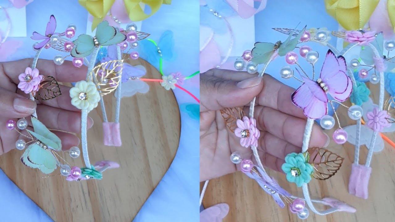 Tiara dupla com borboletinhas e florzinha 3D/ tendência
