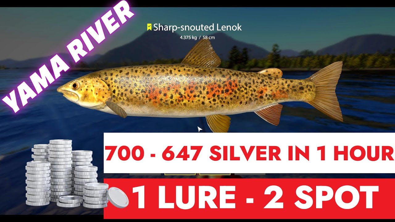 RUSSIAN FISHING 4 - YAMA RIVER - 700 SILVER IN 1 HOUR  - 1 LURE, 2 SPOTS