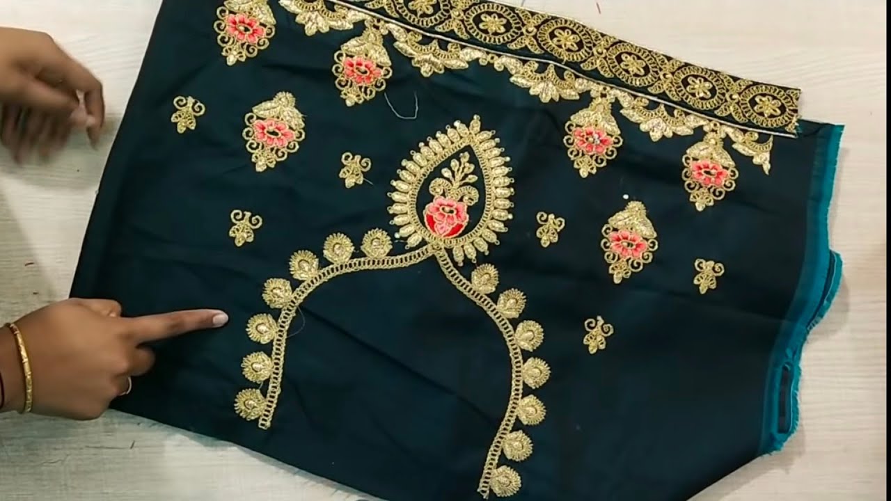Embroidery blouse front neck design cutting and stitching /blouse designs