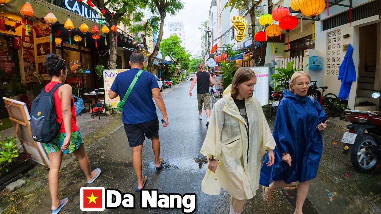 DA NANG VIETNAM Rainy Day Walk in An Thuong Tourist Street - Real City Atmosphere and Walking Tour