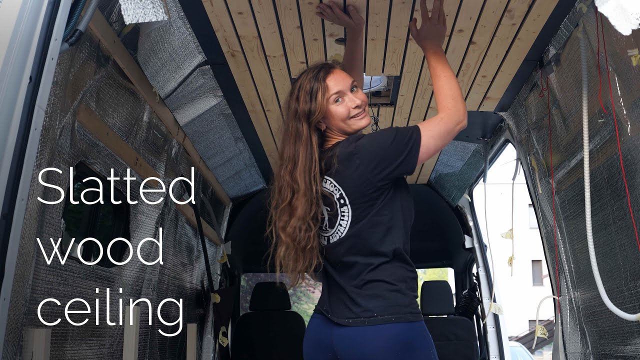 Installing wooden slatted ceiling in a camper van