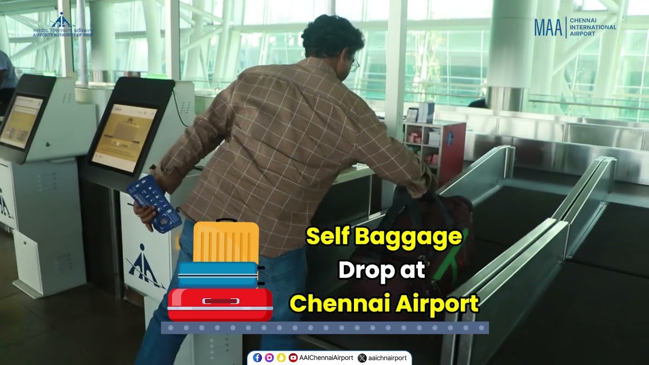 Say goodbye to long lines! Use the Self Baggage Drop Facility at Chennai Airport T-1 Dom. Terminal