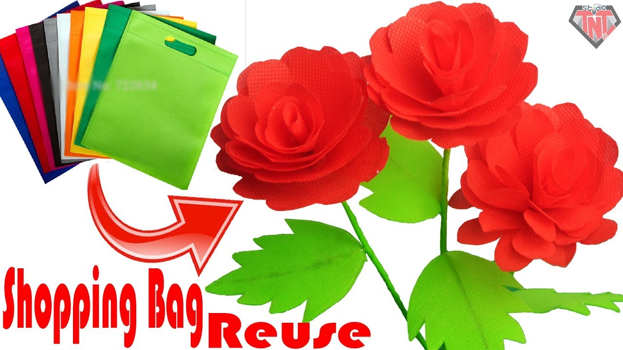 DIY Shopping Bags Awesome Stick Rose || How To Make Rose Using Carry Bag