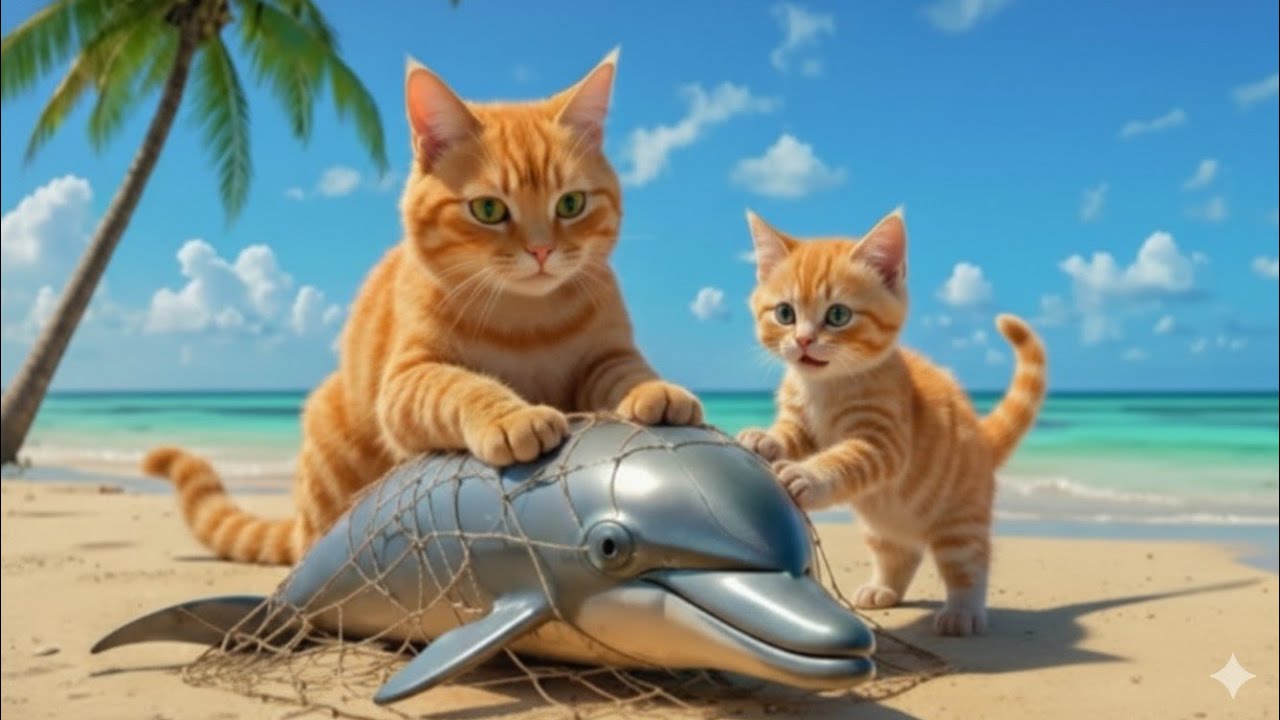 Mama Cat Rescues a Stranded Dolphin 🐬 | Gets Fish Reward & Cooks Beachside Feast 🐱🔥
