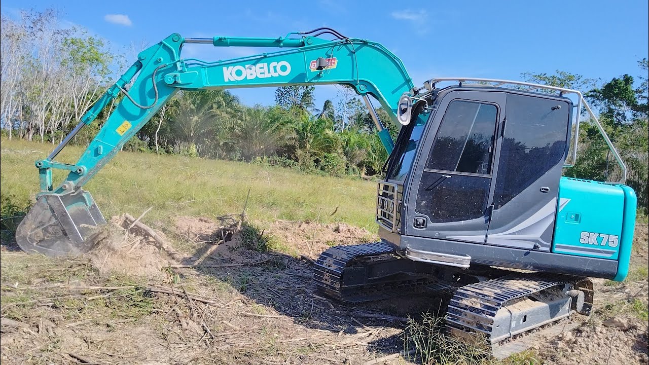 ขุดกันดุเดือด! เล็กพริกขี้หนู KOBELCO SK75-11 ลุยคันเดียว ขุดตอไม้ยางพารา 19 ไร่