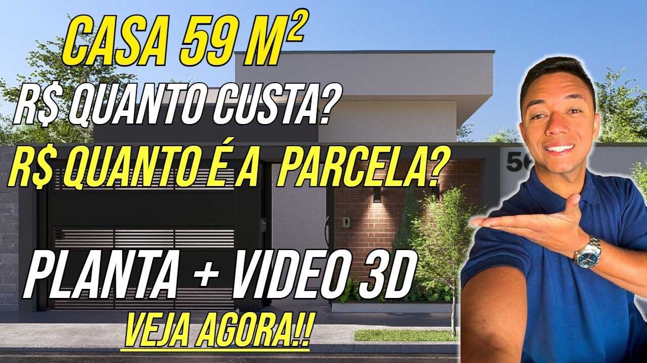 Quanto Custa Construir Casa 59m² (3D + Planta Baixa + Financiamento)