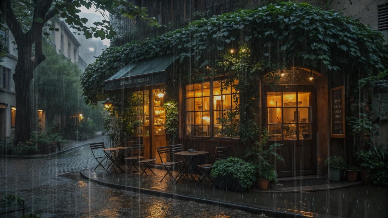 Street Cafe Rain Ambience | Relaxing Piano - Deep Relaxation, Fall Asleep Naturally & Insomnia