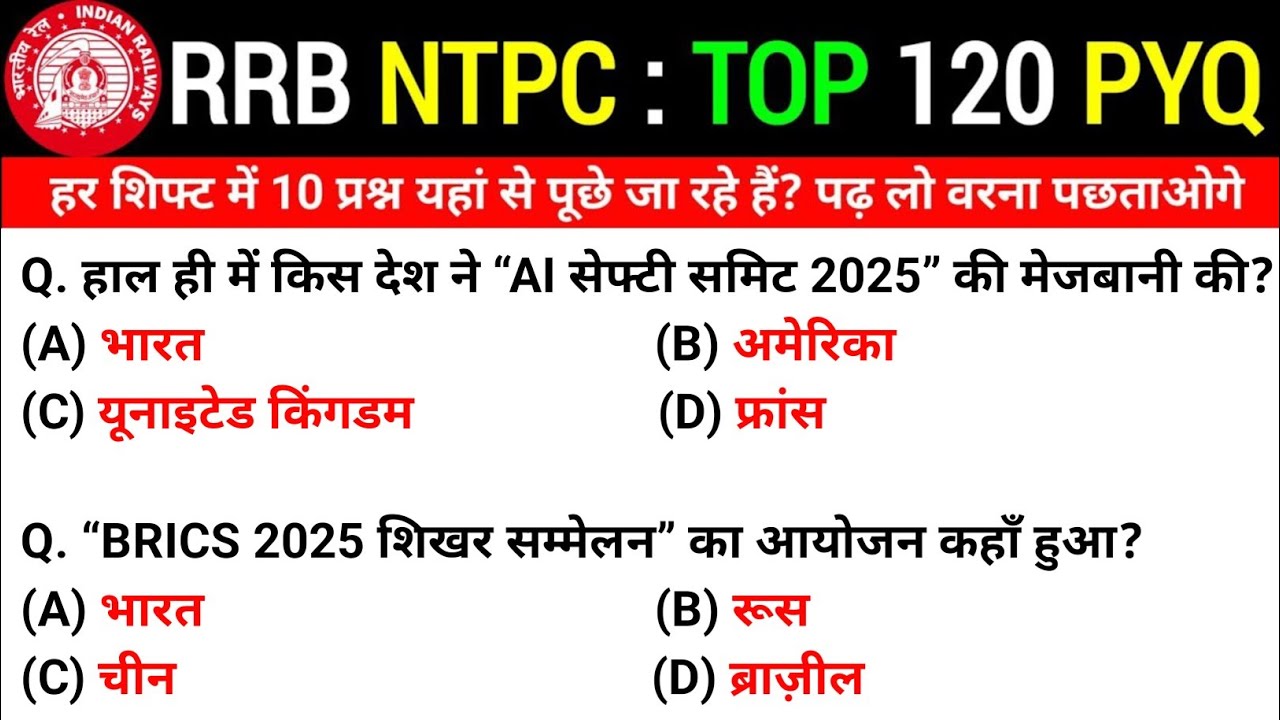 RRB NTPC 2026 | NTPC Current Affairs 2026 | Best 1000 MCQs | Current Affair For RRB NTPC 2026