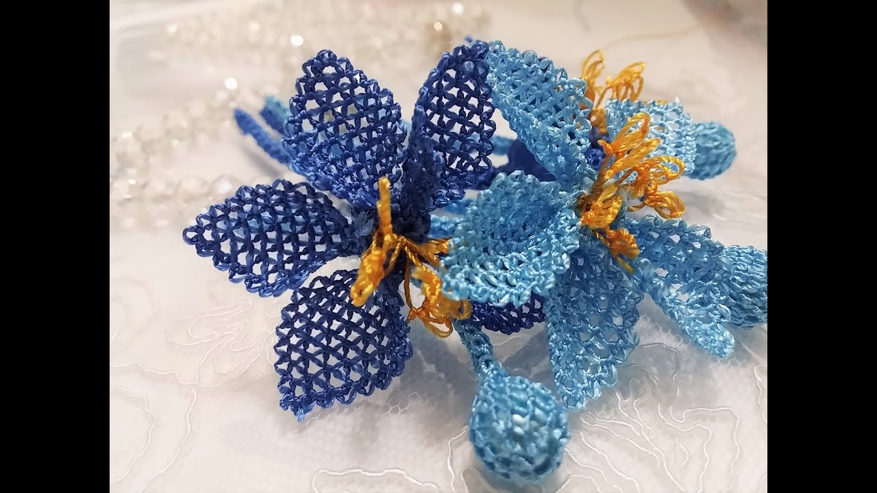 iğne oyası tesbih başlığı (mavi gül)  needlework glorify title الإبرة تمجيد عنوان