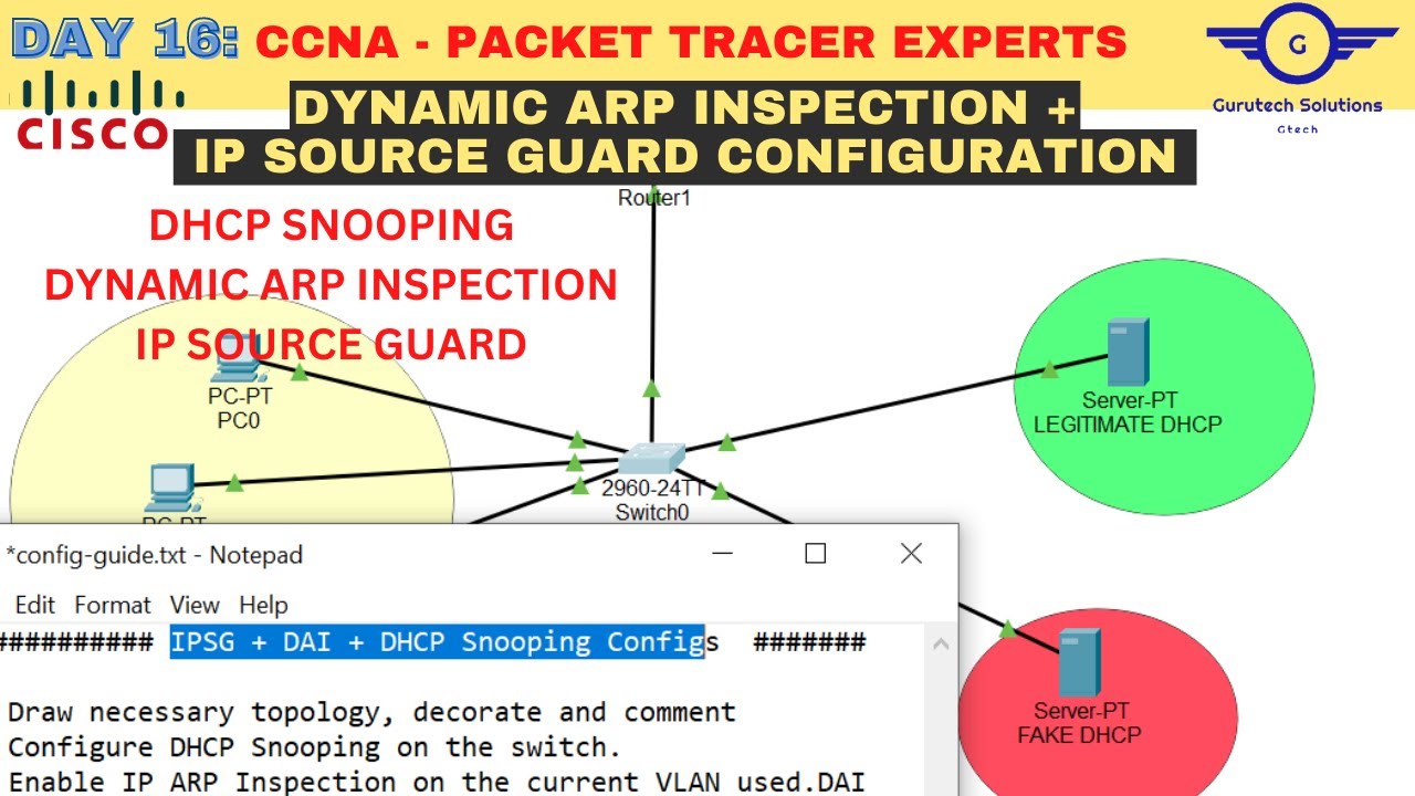CCNA DAY 16:  Dynamic ARP Inspection + IP Source Guard Configuration | Configure DAI + IPSG | CCNA