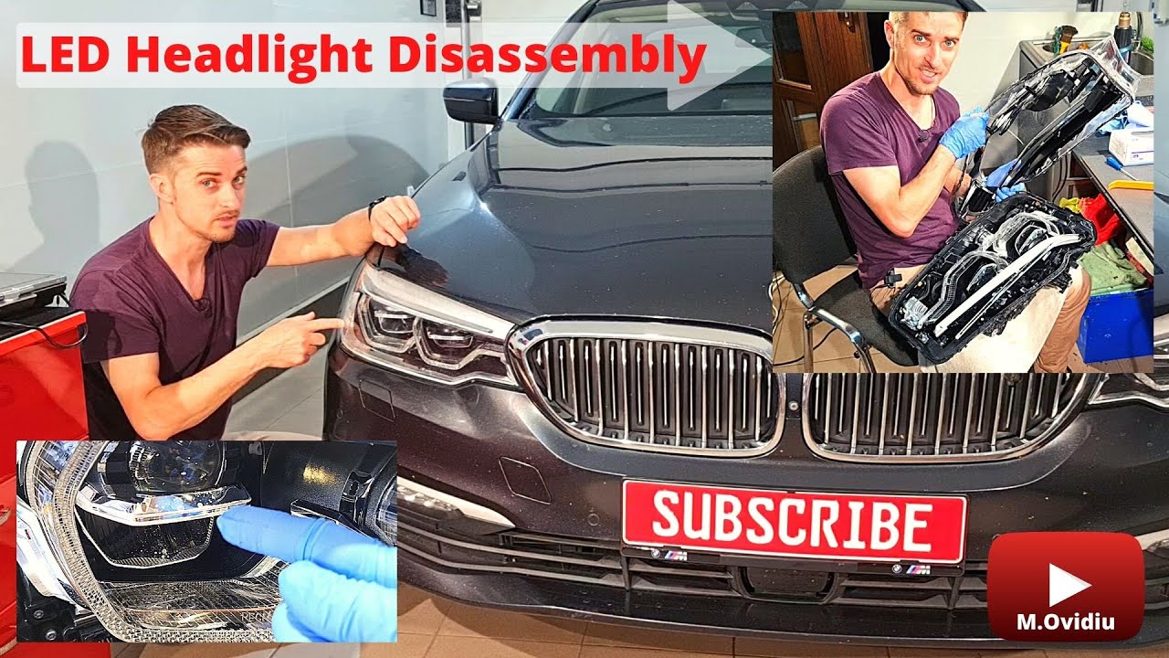 Ремонт треснувшей фары BMW G30, замена линзы