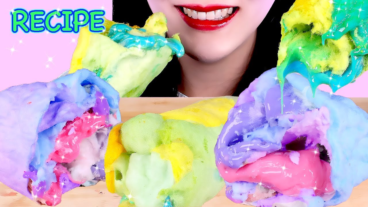 ASMR HOW TO MAKE *COTTON CANDY HONEY JELLY ROLL 솜사탕 꿀젤리 롤 만들기 먹방, UNICORN HONEY JELLY 유니콘꿀젤리 MUKBANG
