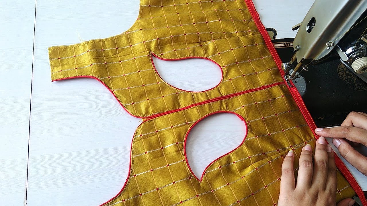 Boat Neck Designer Model Blouse | button neck blouse cutting & Stitching