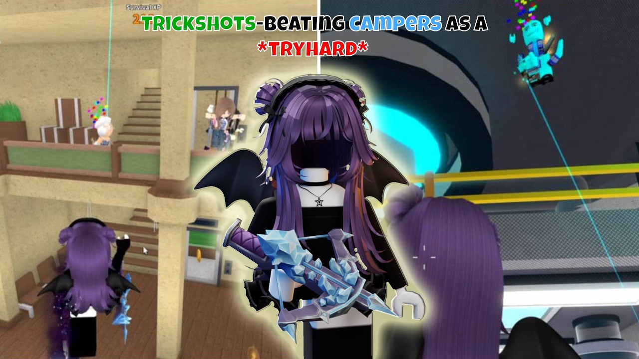 TRICKSHOTS-BEATING CAMPERS AS A *TRYHARD* (Murder Mystery 2)