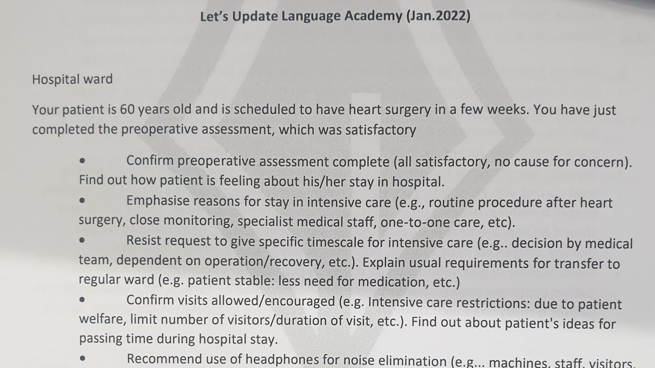 60 year old patient after preoperative assessment. Latest rolepaly card OET