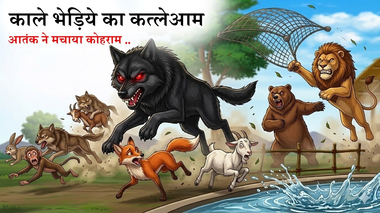 काले भेड़िये का कत्लेआम शुरू 😱 शेर की जाल में फंसा भेड़िया  | hindi Cartoon | Jungle Story in Hindi