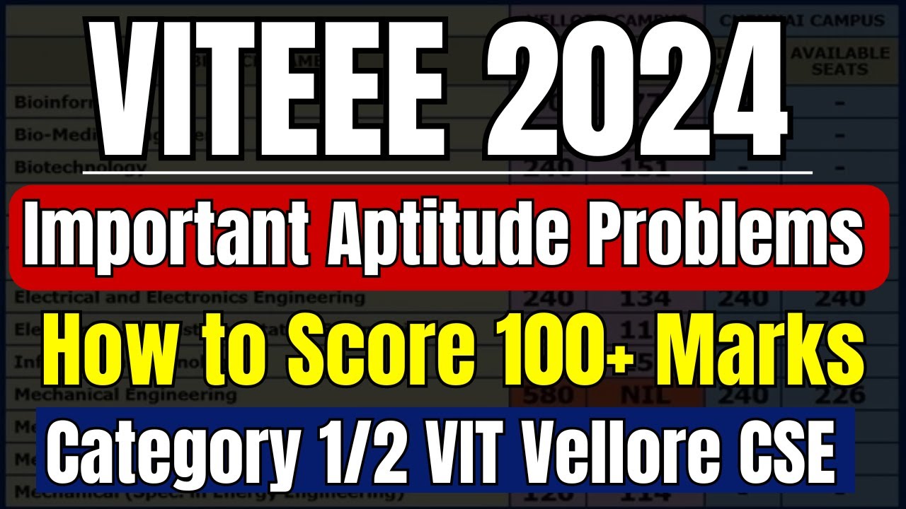 VITEEE 2024: Most Important Aptitude Problems | How to Score 100+ Marks in VITEEE | VIT Vellore CSE