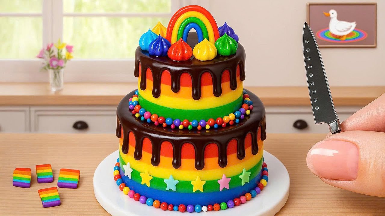 Mini Rainbow Cake Recipe With Chocolate | Satisfying Rainbow Cake Decoration Ideas