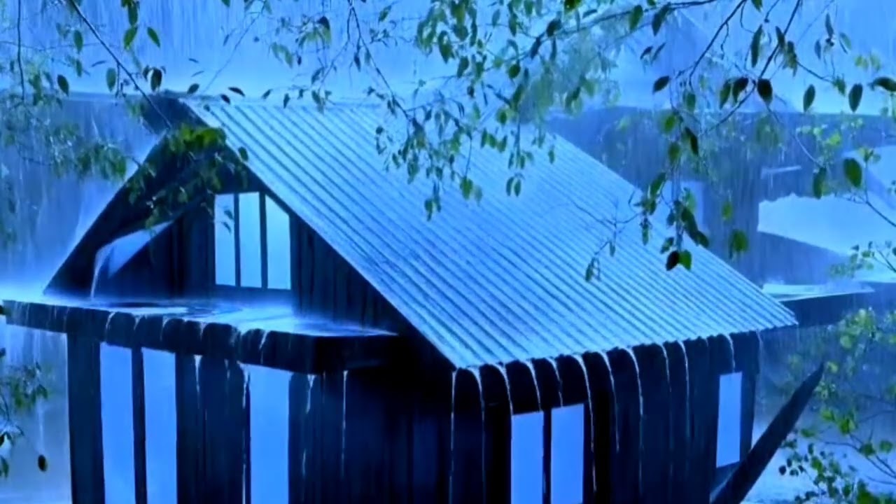 Lull to Sleep with White Noise of Heavy Rain & Thunder Sounds on a Tin Roof in Rainforest at Night
