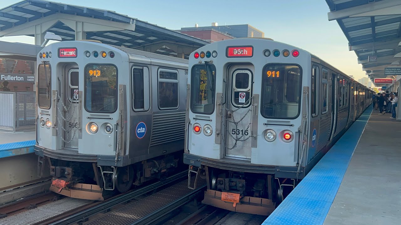 CTA Red Brown And Purple Line Trains at Fullerton PM Rush Hour Taken on 10/2/24