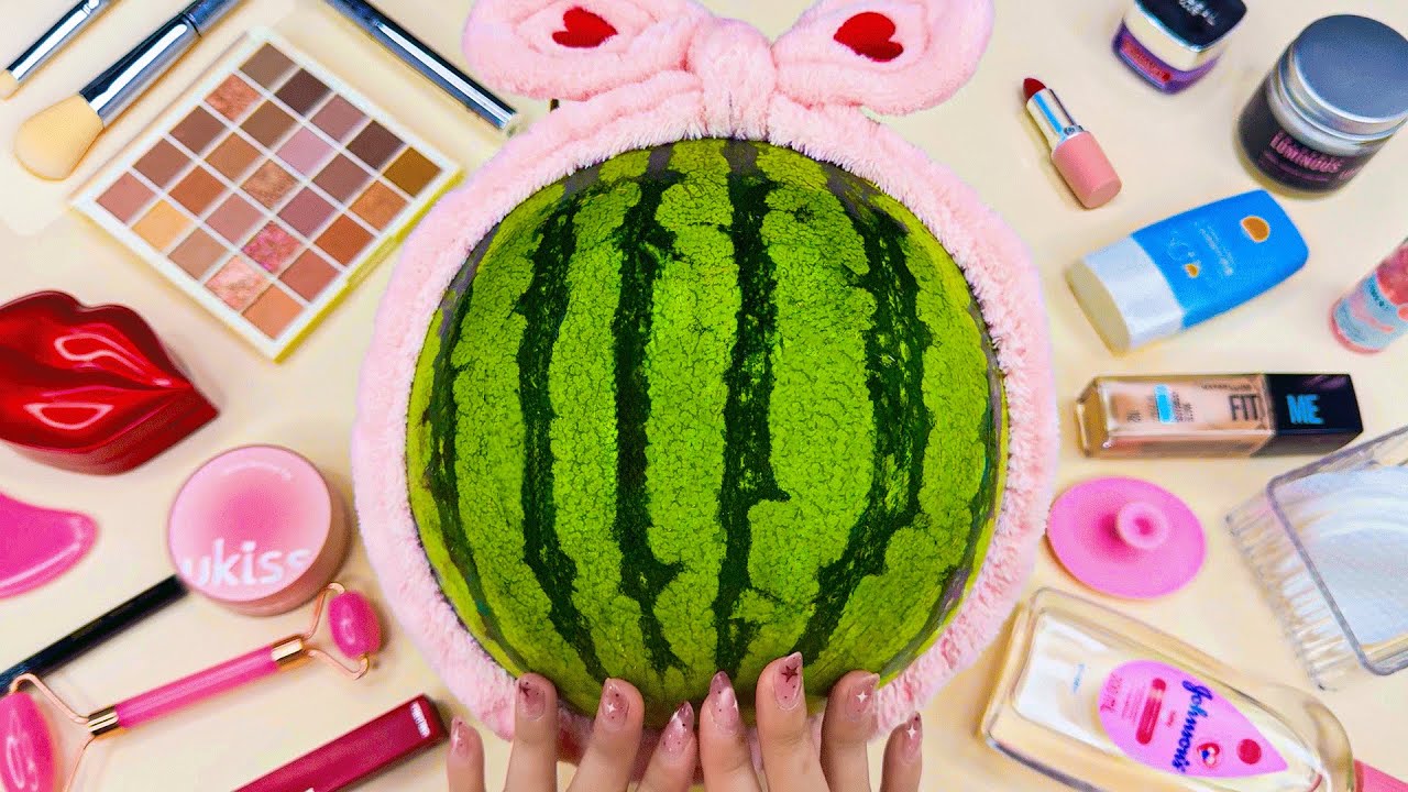 ASMR Makeup & Skincare on Watermelon 🍉💄 | No Talking, Relaxing, Stress Plucking, Spa for Fruit