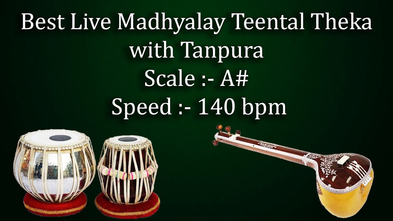 Best Live Teental Theka with Tanpura | A# scale | काळी ५ | 140 bpm | Kali 5