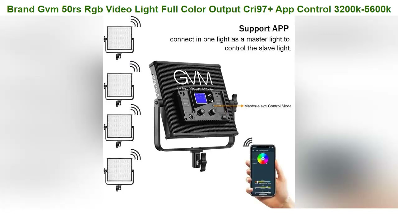 Gvm 50rs Rgb Video Light Full Color Output Cri97+ App Control 3200k-5600k Led Continuous Video Ligh