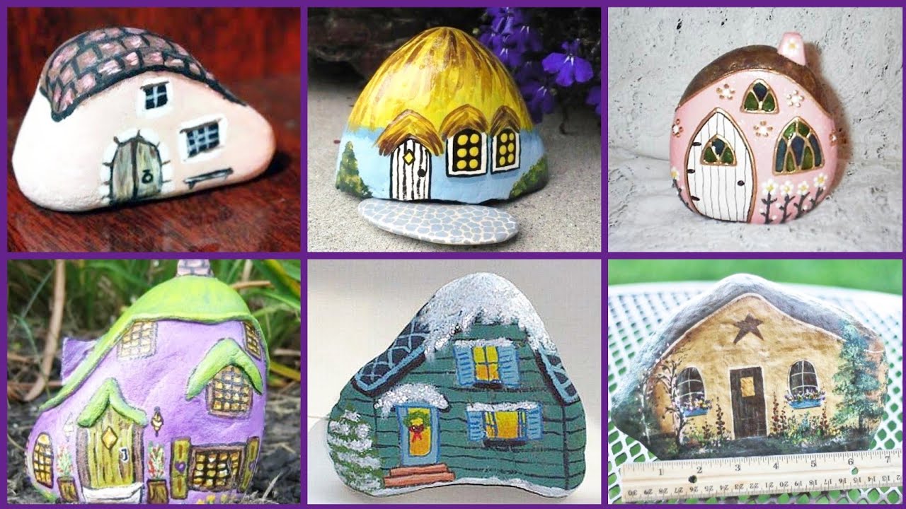 Painting Rock Houses for a Fairy Garden||more ideas about House on the rock, Stone painting designs