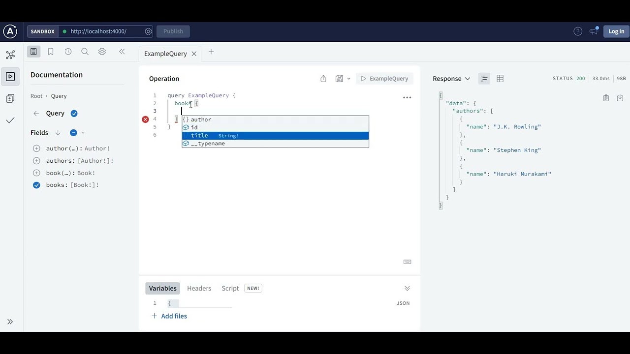 Run Test Queries on Apollo GraphQL server