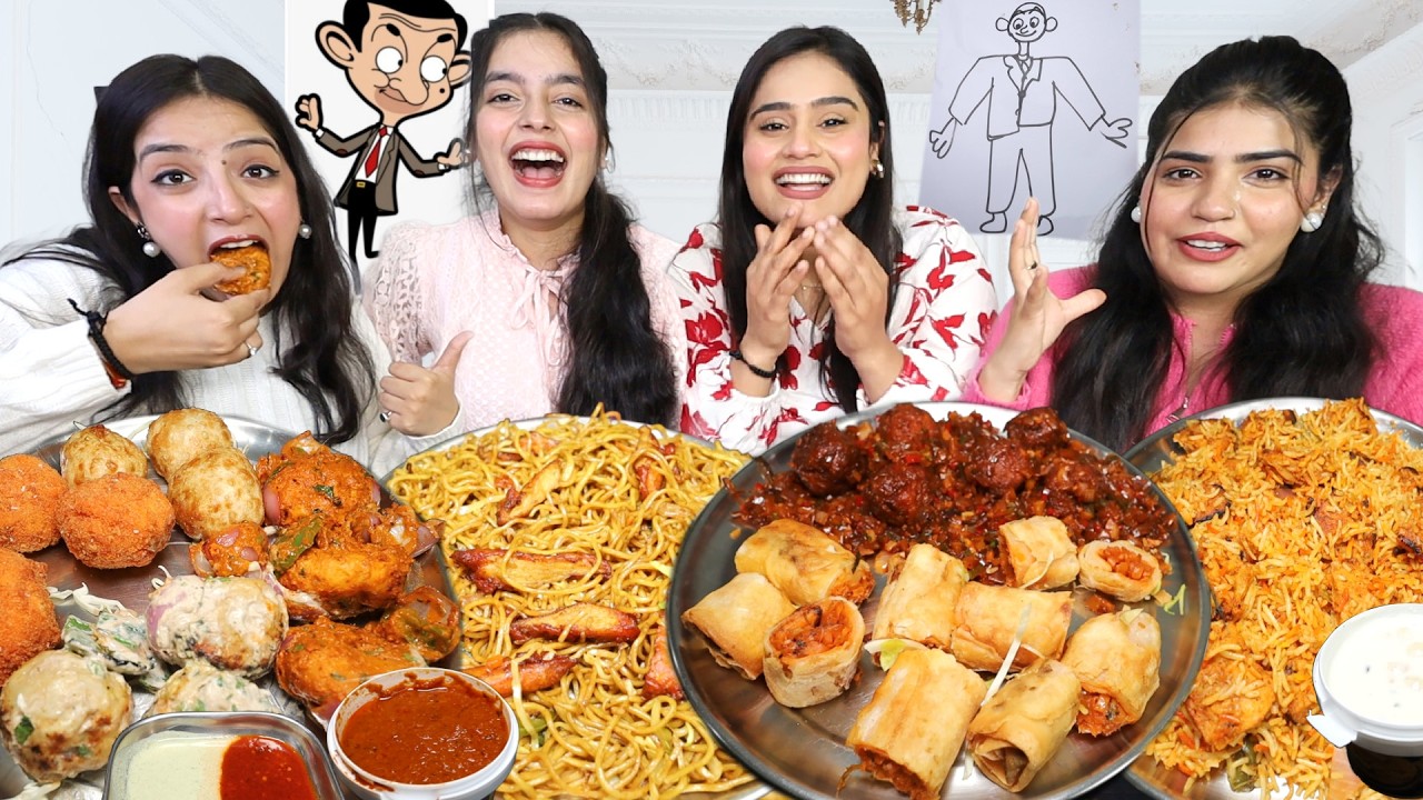 Guess the Drawing Food Eating Challenge | Momos🔥, Chaap Chowmein, Manchurian, Spring Roll, Biryani