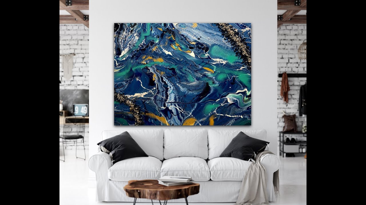 #80 I ACRYLIC POURING WITH CRUSH GLASS EMBELLISHMENTS I FLUID ART TECHNIQUES I CONTEMPORARY ART