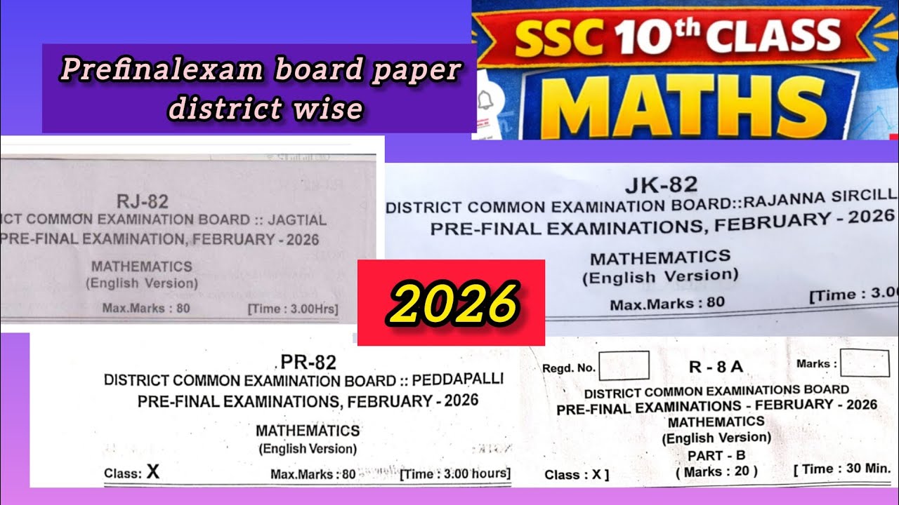 Ssc BOARD: districtwise PRE-FINAL EXAMINATIONS, FEBRUARY - 2026MATHEMATICS Question paper/ objective