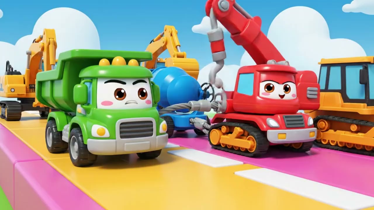 🎶 Construction Trucks Song + 3D Cartoon | Learn Vehicles for Kids