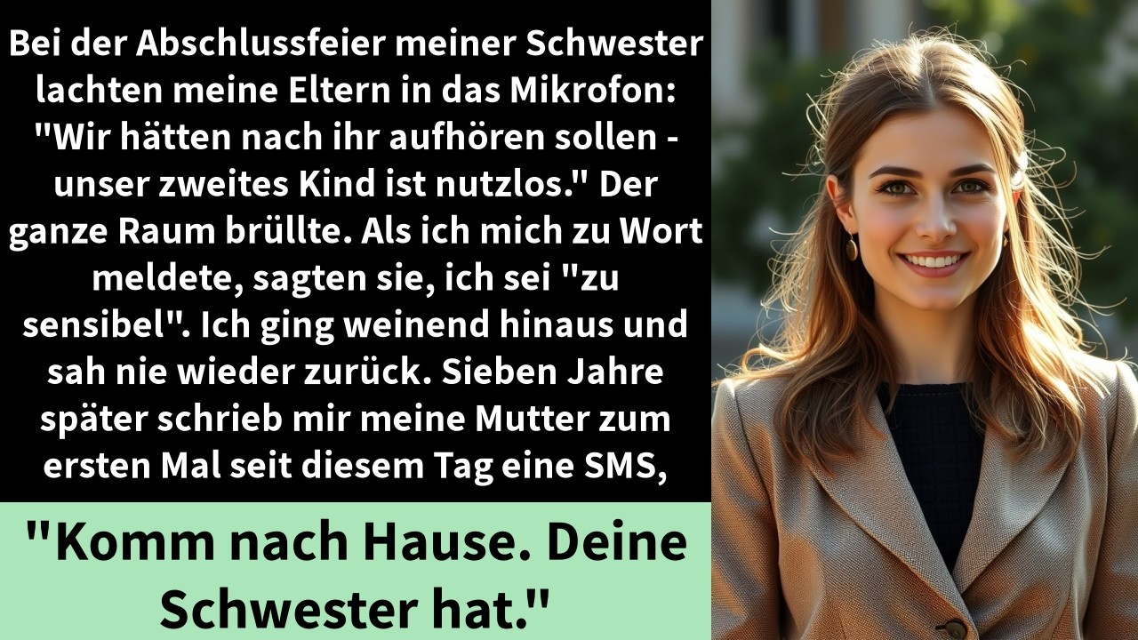 Bei der Abschlussfeier meiner Schwester lachten meine Eltern in das Mikrofon: 