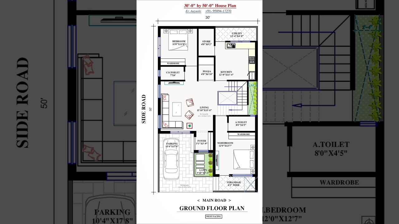 30' by 50' 2bhk House Plan| 1500 sqft House design| #home #2bhk #realestate #naksha #homedesign
