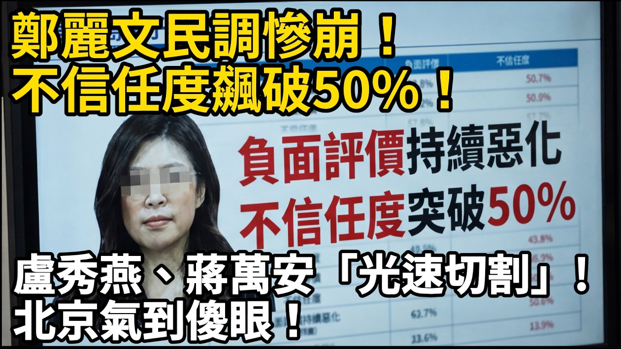 鄭麗文民調慘崩！不信任度飆破50%！盧秀燕、蔣萬安「光速切割」，北京氣到傻眼！
