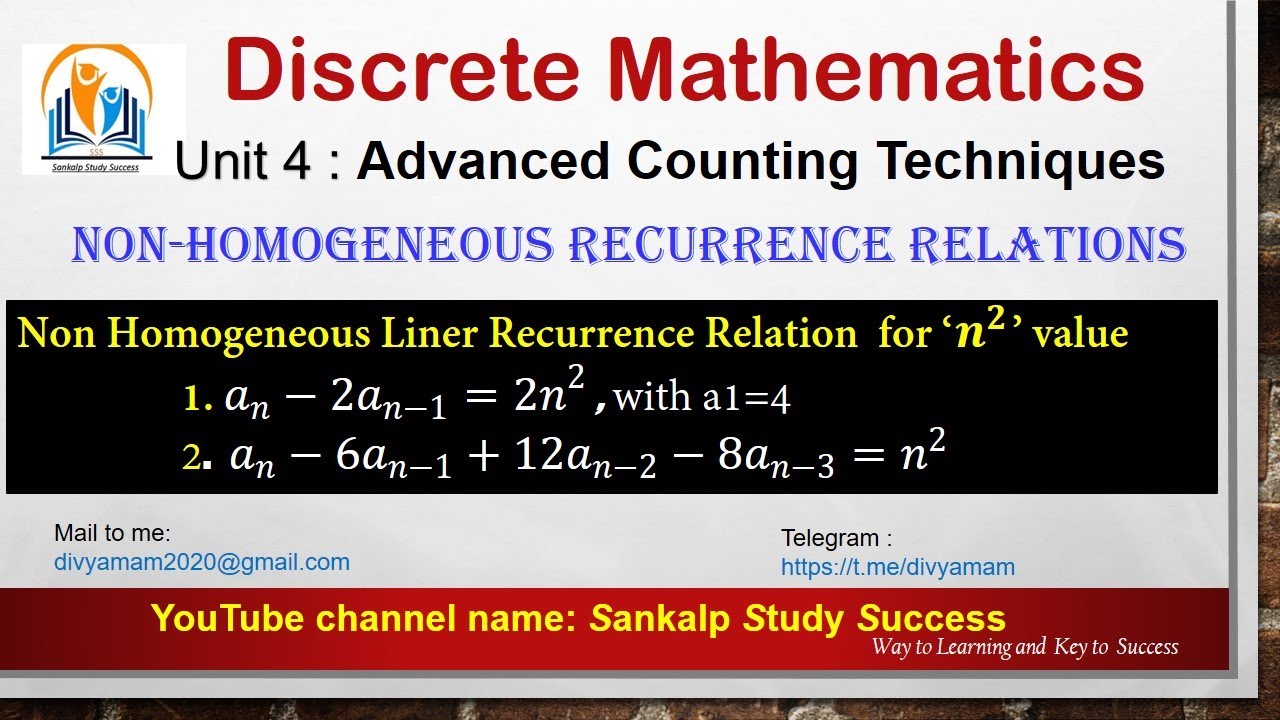 9.Non Homogeneous Recurrence Relation for 'n^2 ' Values || Discrete Mathematics || CSE,IT