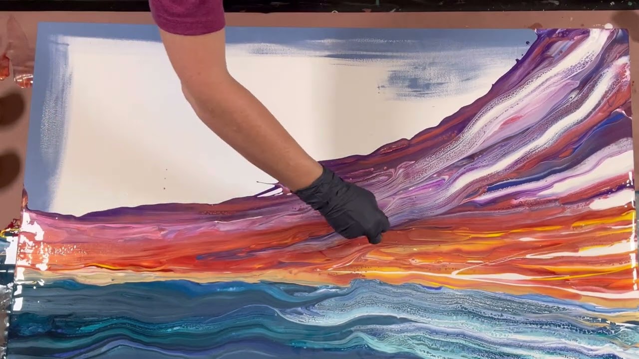 Must See!! Stunning landscape swipe! Acrylic Fluid Art Tutorial 👩‍🎨🎨