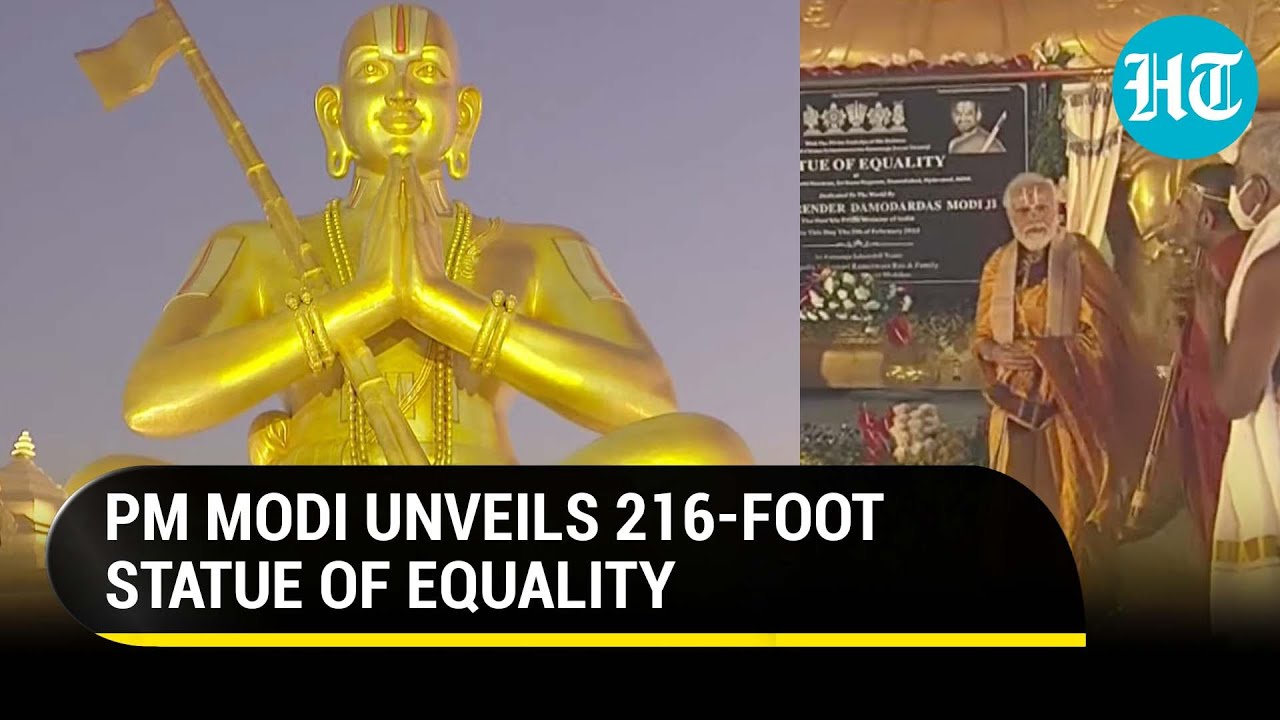 PM Modi dons golden attire to unveil Statue of Equality amid Vedic chants, laser show I Watch