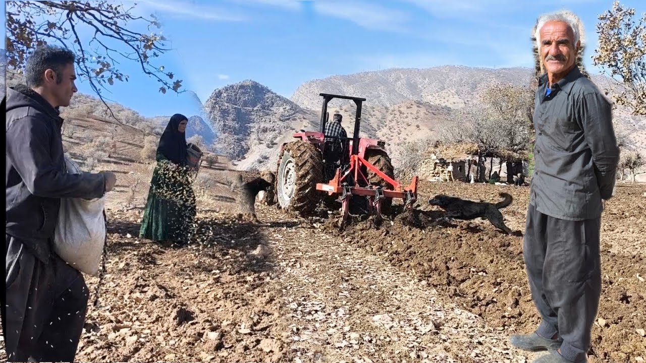 Farming in the heart of nature: planting rainfed barley seeds by the Gol Mohammad family.
