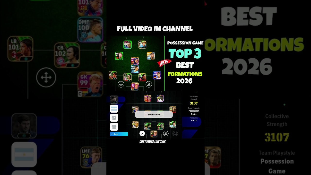 TOP 3 BEST FORMATIONS IN EFOOTBALL 2026 POSSESSION GAME #efootball#pes #shortvideos #popular #shorts
