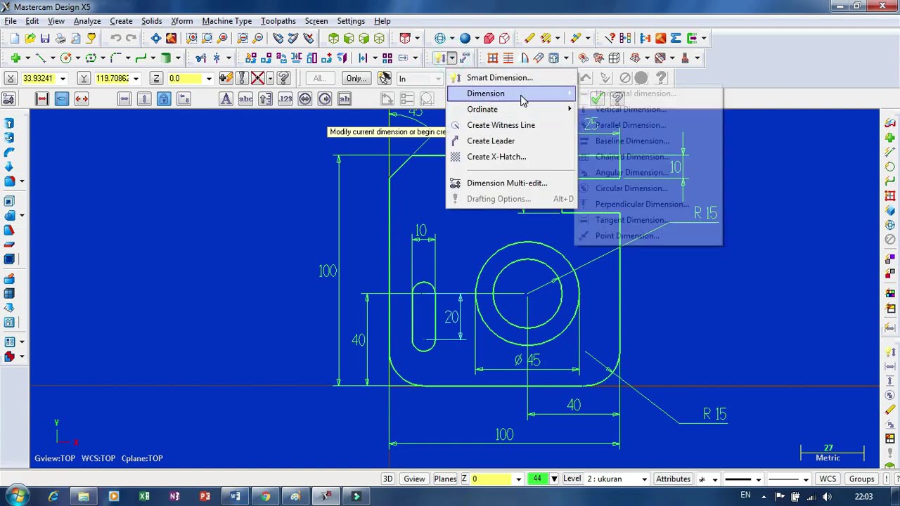 Mastercam X5 #7 Dasar dasar memberi ukuran (Basic Dimension 2D)