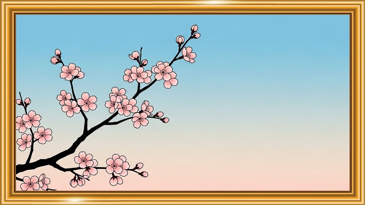 Cherry Blossom Branch 🌸 | Ukiyo-e Minimalist Woodblock Print | Framed TV Gallery