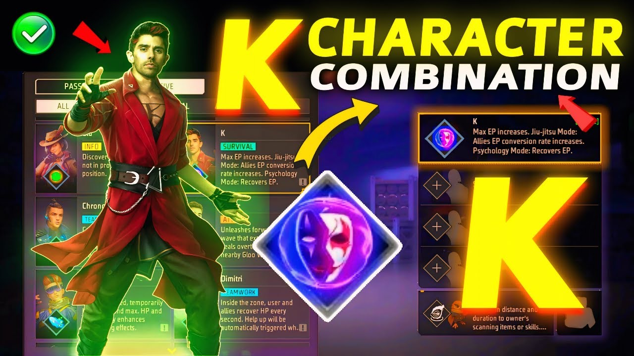 K Character Best character Combination 2025 | Best character combination in Free Fire | K ability