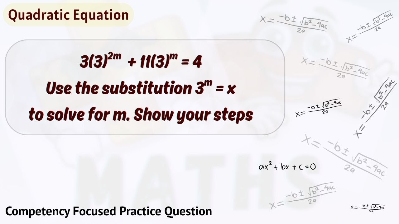 3(3)^2m  + 11(3)^m = 4Use the substitution 3m = x to solve for m.