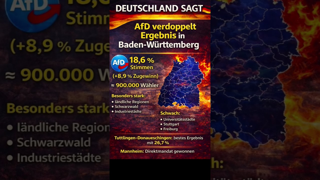 AfD verdoppelt Ergebnis in Baden-W&uuml;rttemberg &ndash; 18,6 % | Wahl 8.3.26 Analyse