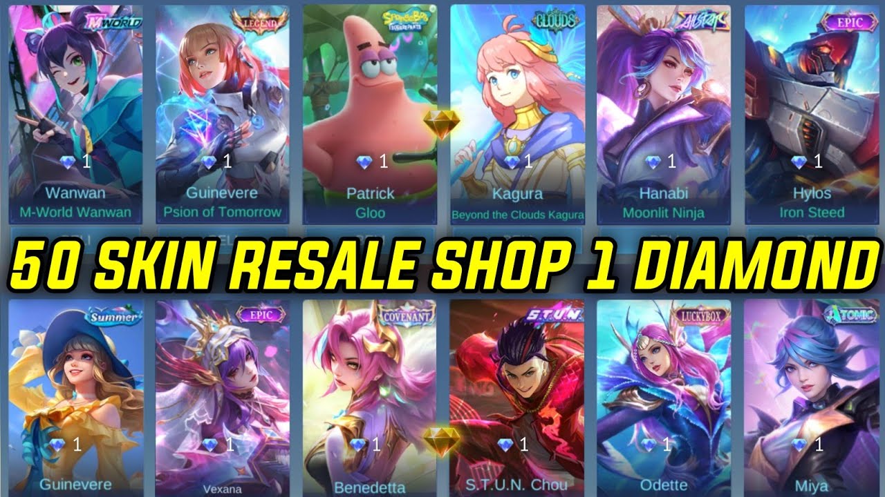 50 SKIN LIMITED RESALE SHOP PROMO DIAMOND HARGA 1 DM MOBILE LEGENDS 2026 