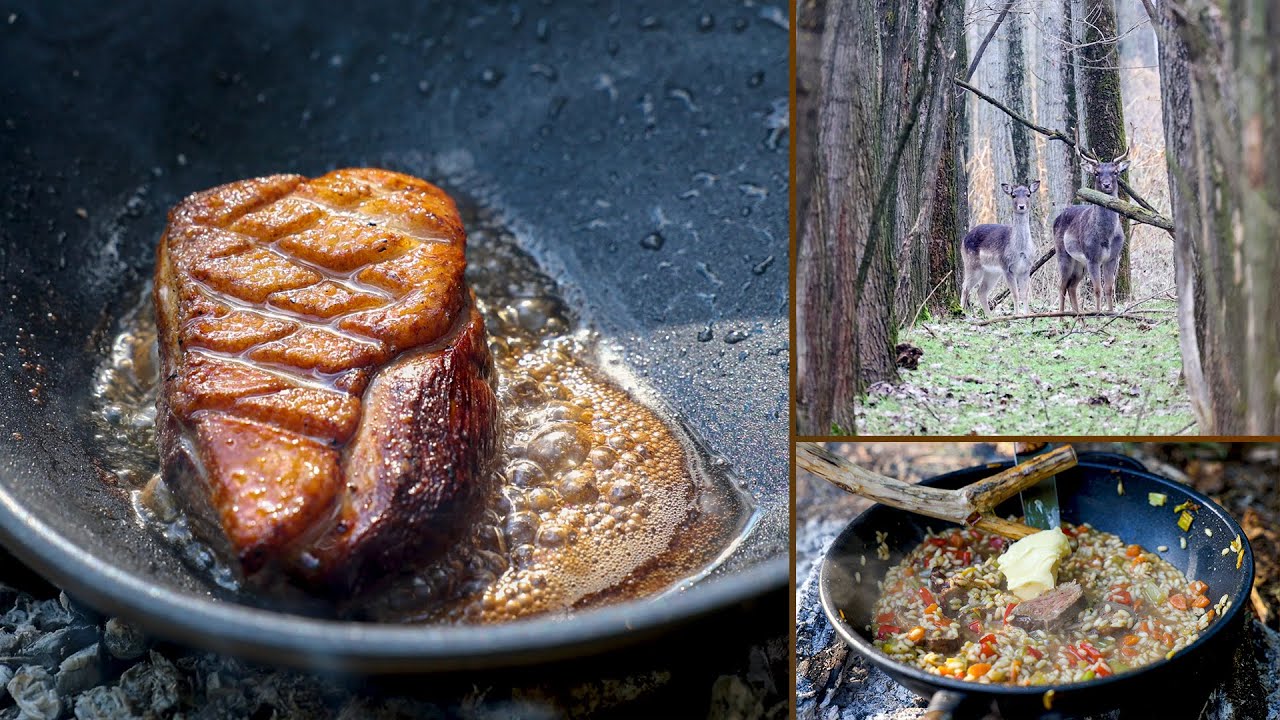 Risotto with duck breast - Bushcraft style - Nature ASMR